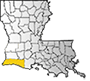 Map showing Cameron Parish location within the state of Louisiana